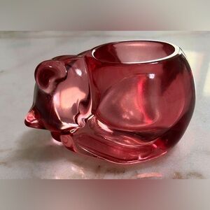 Vintage Indiana Glass Pink/Cranberry Sleeping Cat Votive Tealight Holder
